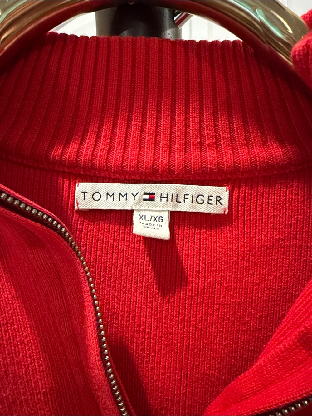 Tommy Hilfiger Red and Black Quarter-Zip Turtleneck Mock Neck Sweater - Picture 2 of 4